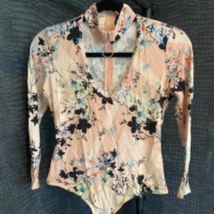 Floral Bodysuit with front choker.